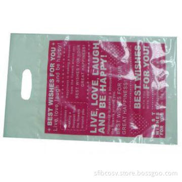 Red Custom Made Die Cut Handle Plastic Bags With Logo Print